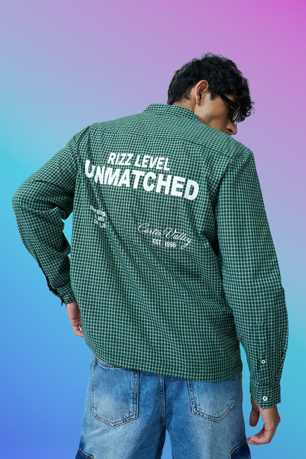 Green Checked Oversized Fit Shirt For Men - Image 1