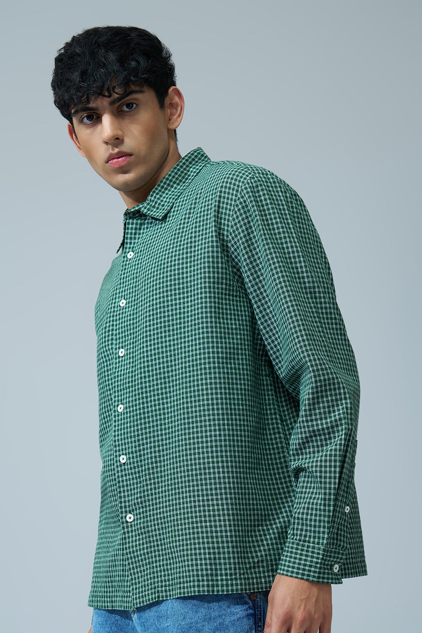 Green Checked Oversized Fit Shirt For Men - Image 4