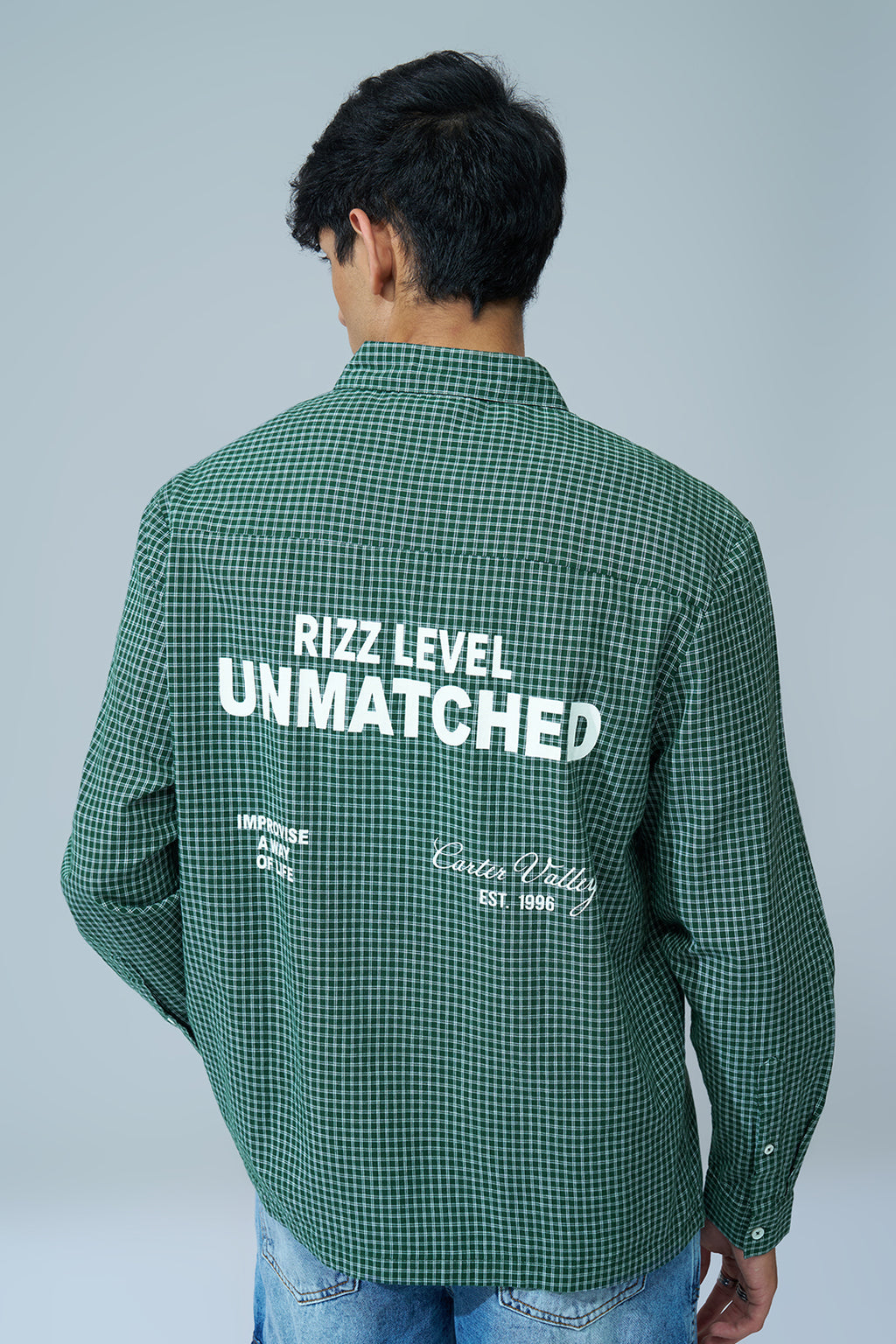 Green Checked Oversized Fit Shirt For Men - Image 5