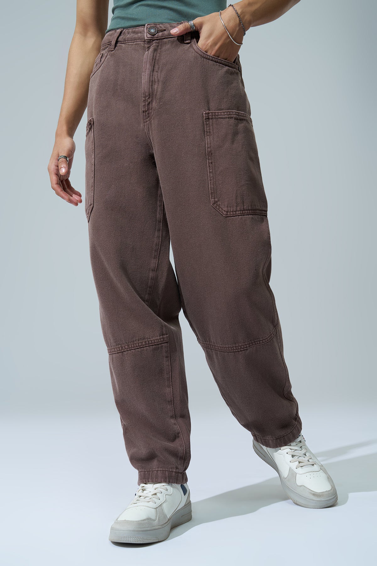 Brown Solid Carpenter Fit Jeans for Men - Image 2