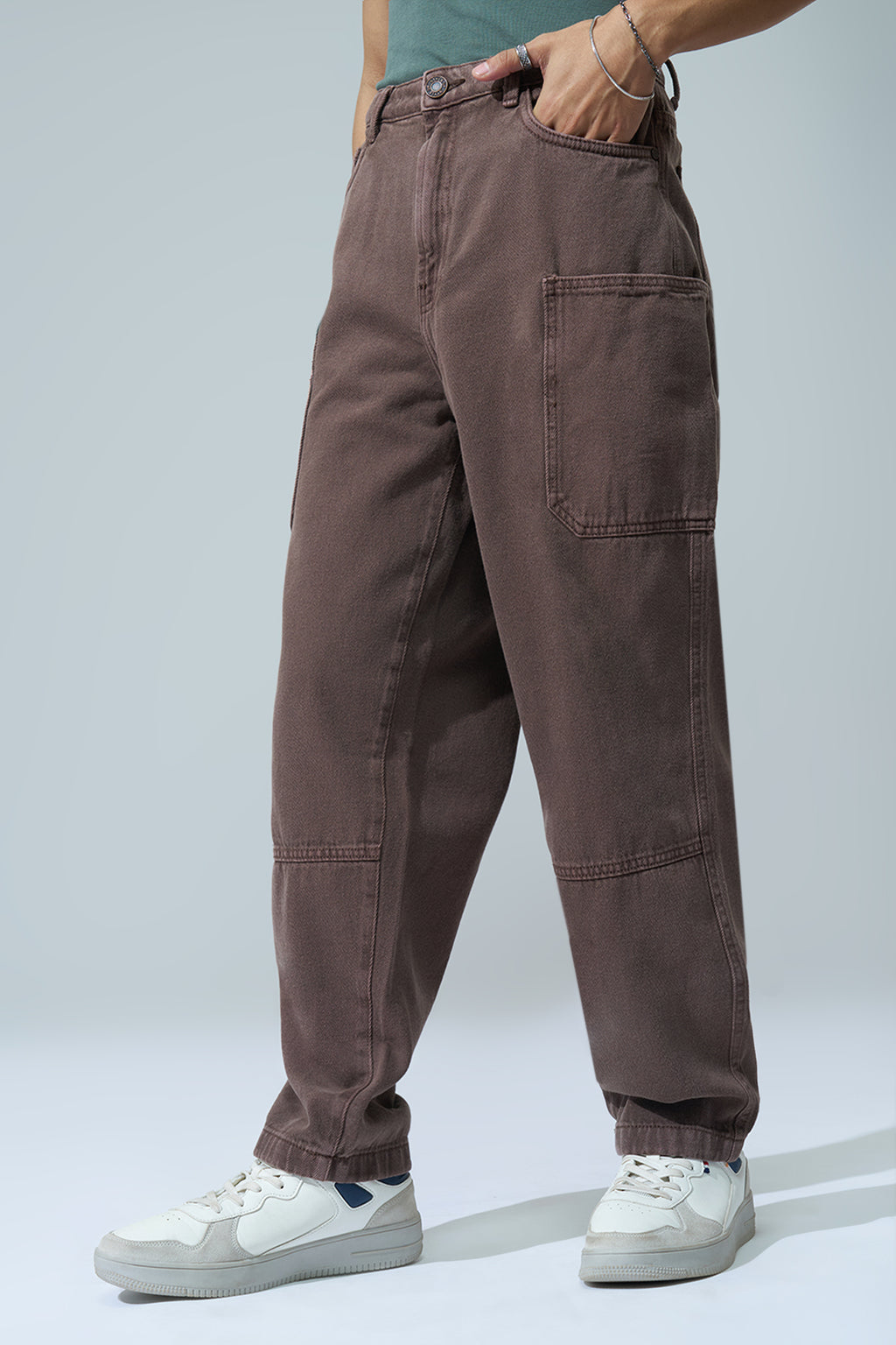 Brown Solid Carpenter Fit Jeans for Men - Image 4