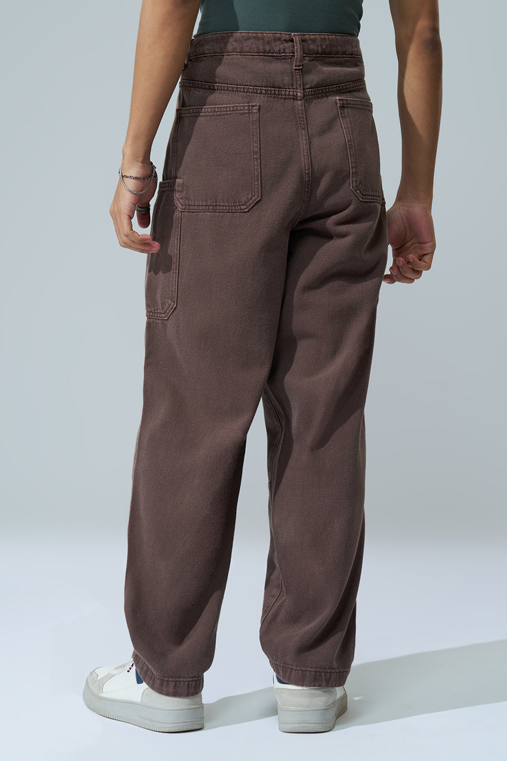 Brown Solid Carpenter Fit Jeans for Men - Image 5