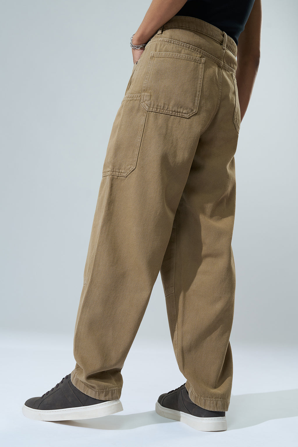 Beige Solid Carpenter Fit Jeans for Men - Image 5