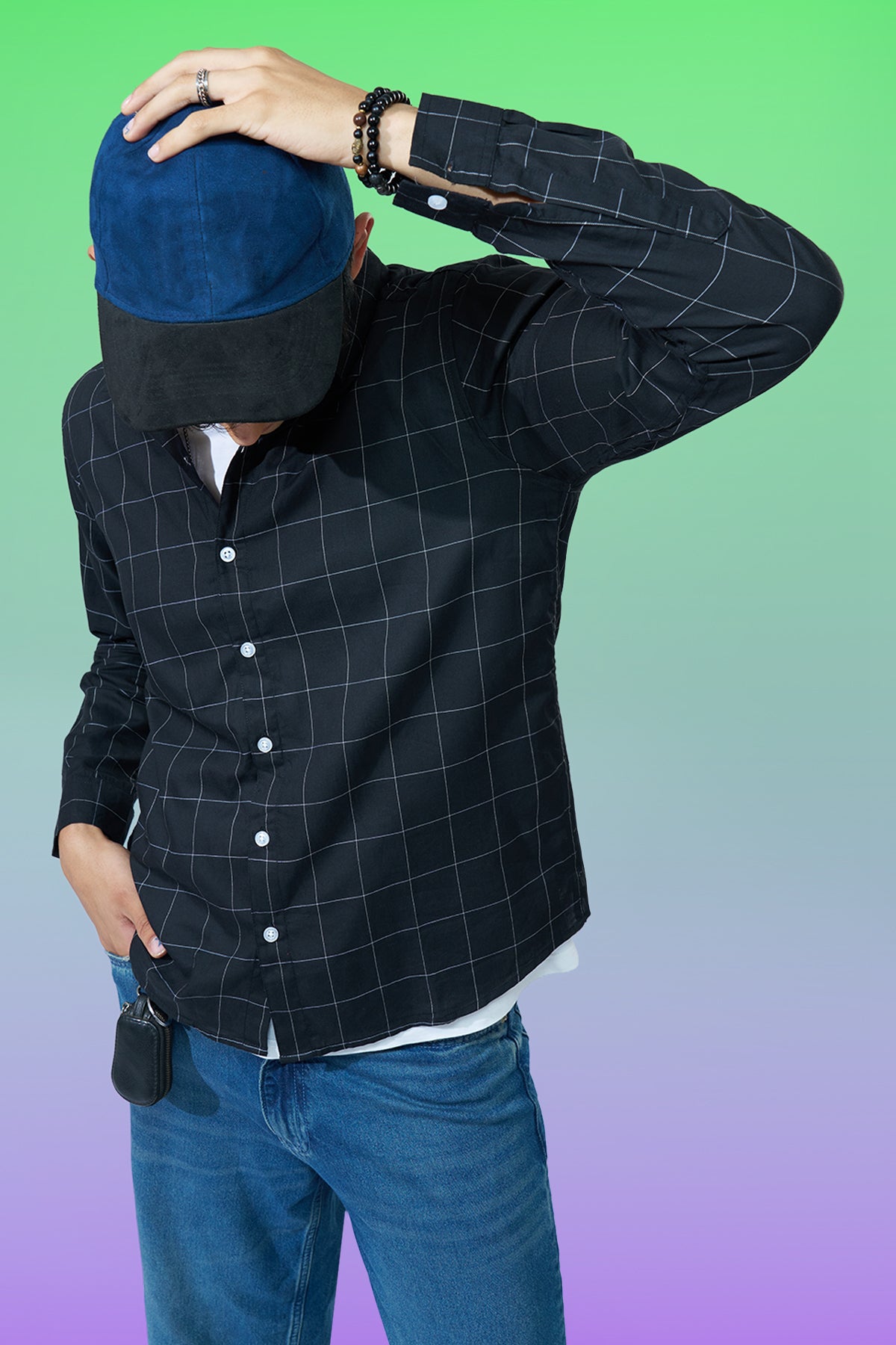Navy Checked Regular Fit Shirt for Men - Image 1