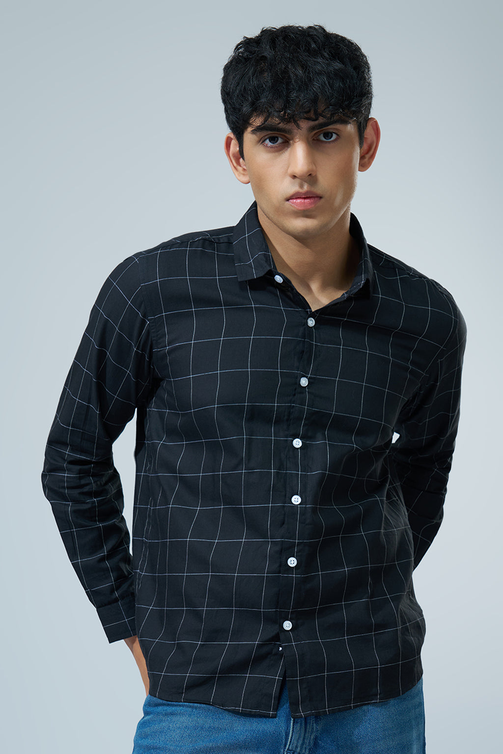 Navy Checked Regular Fit Shirt for Men - Image 2