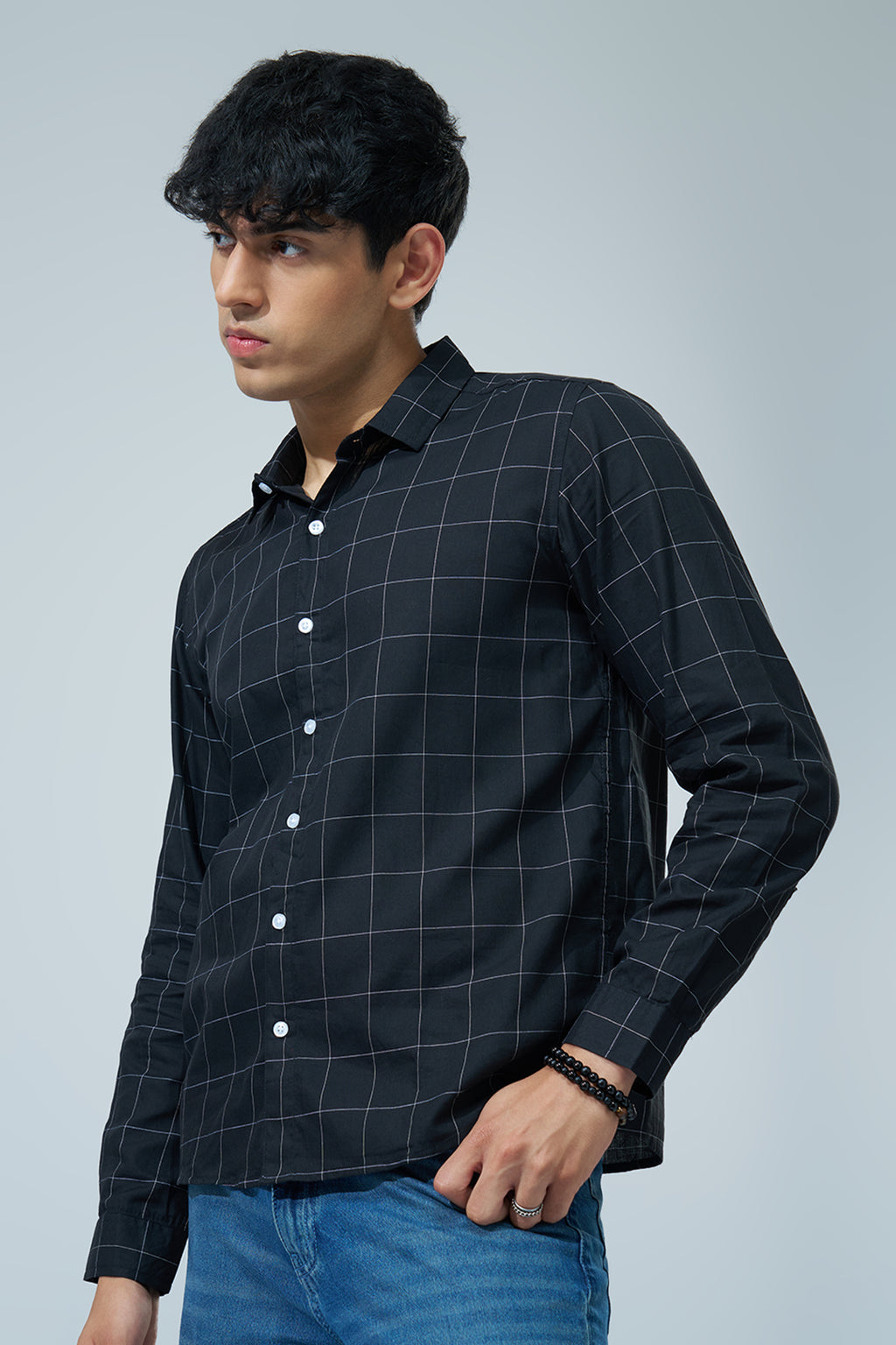 Navy Checked Regular Fit Shirt for Men - Image 4
