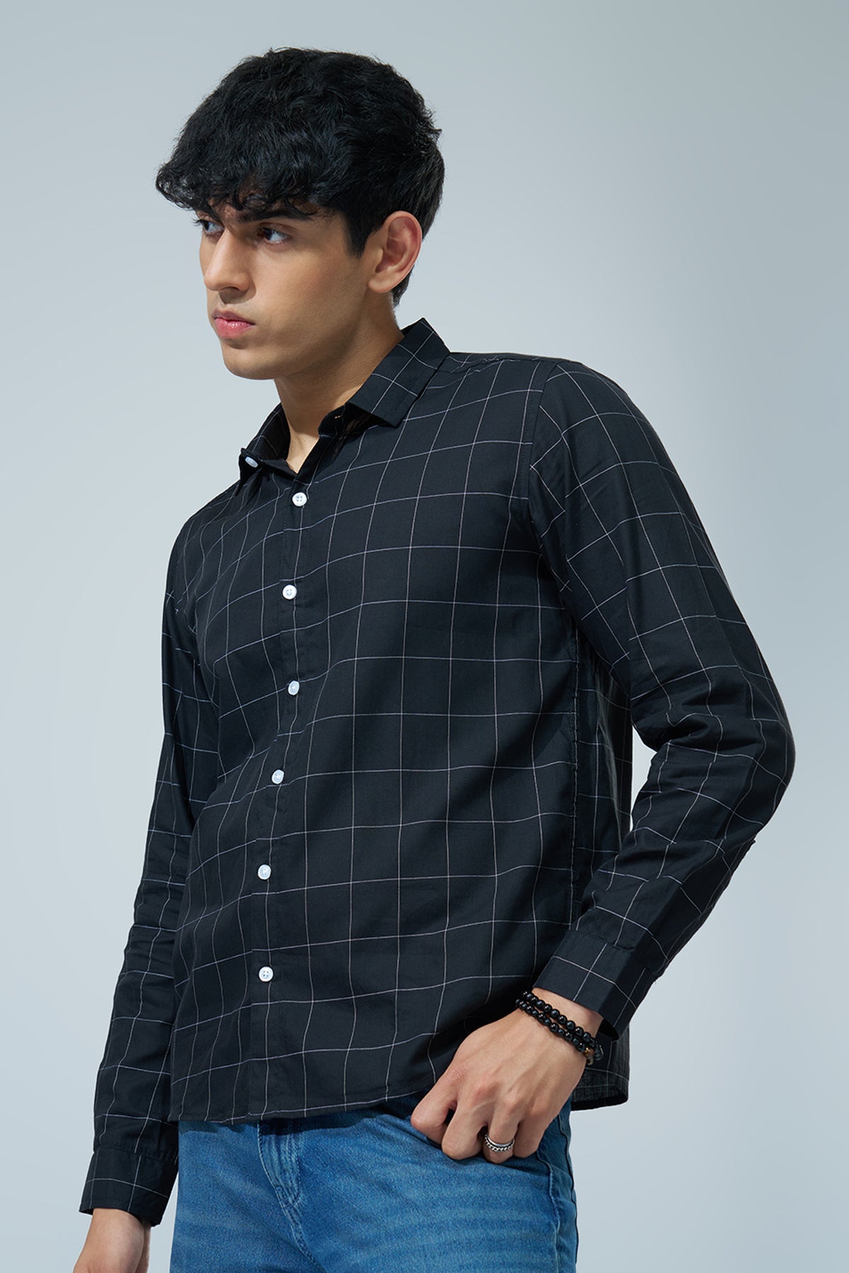 Navy Checked Regular Fit Shirt for Men - Image 4