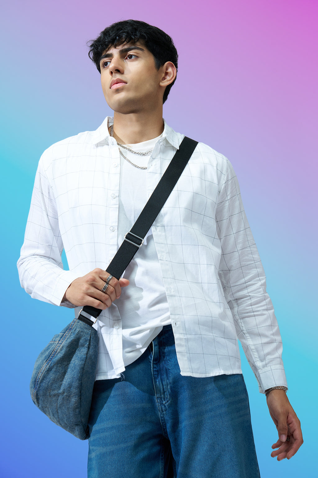 White Checked Regular Fit Shirt For Men - Image 1