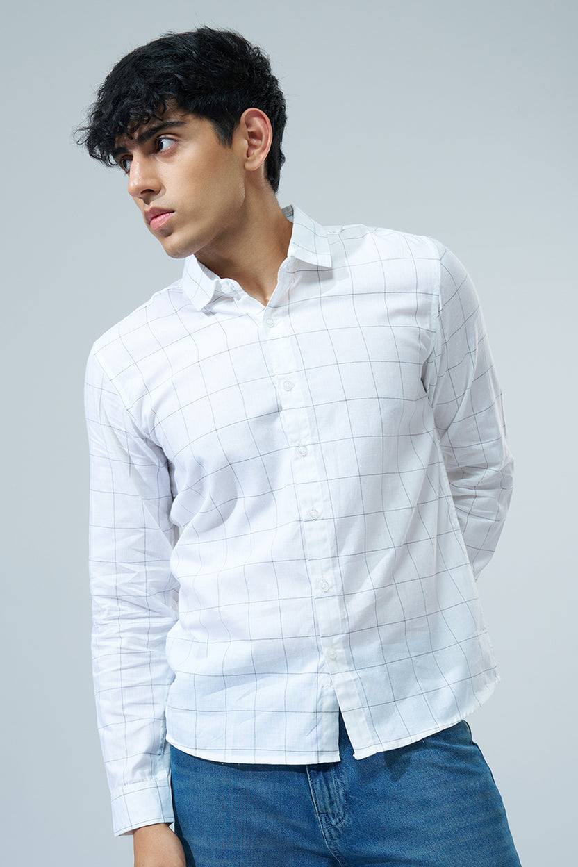 White Checked Regular Fit Shirt For Men - Image 2