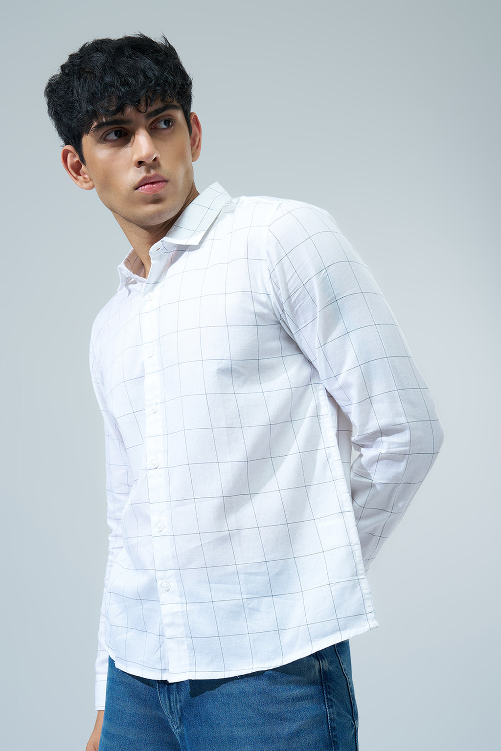 White Checked Regular Fit Shirt For Men - Image 4