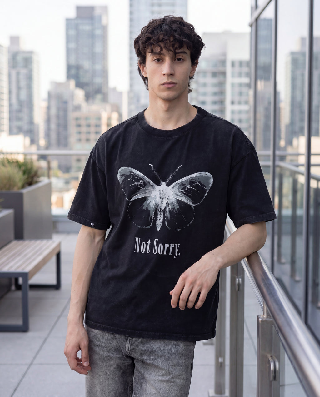 Charcoal Graphic Oversized Fit T-Shirt for Men - Image 1