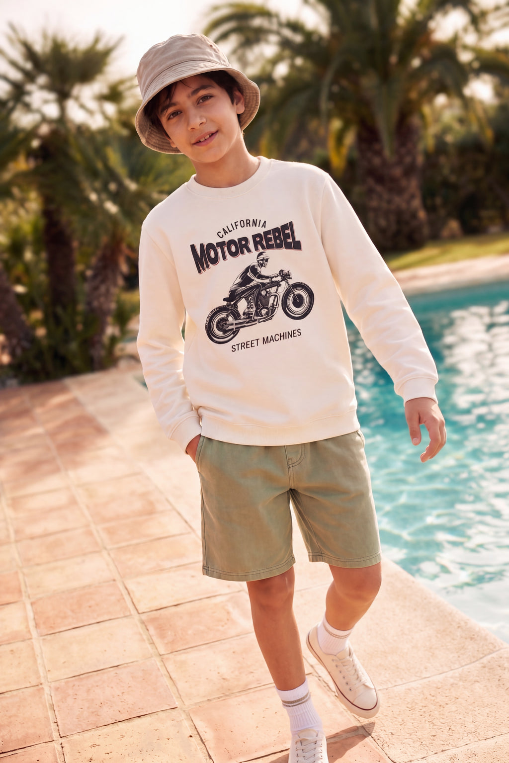 Off White Bike Graphic Regular Fit Sweatshirt for Tweens Boys - Image 1