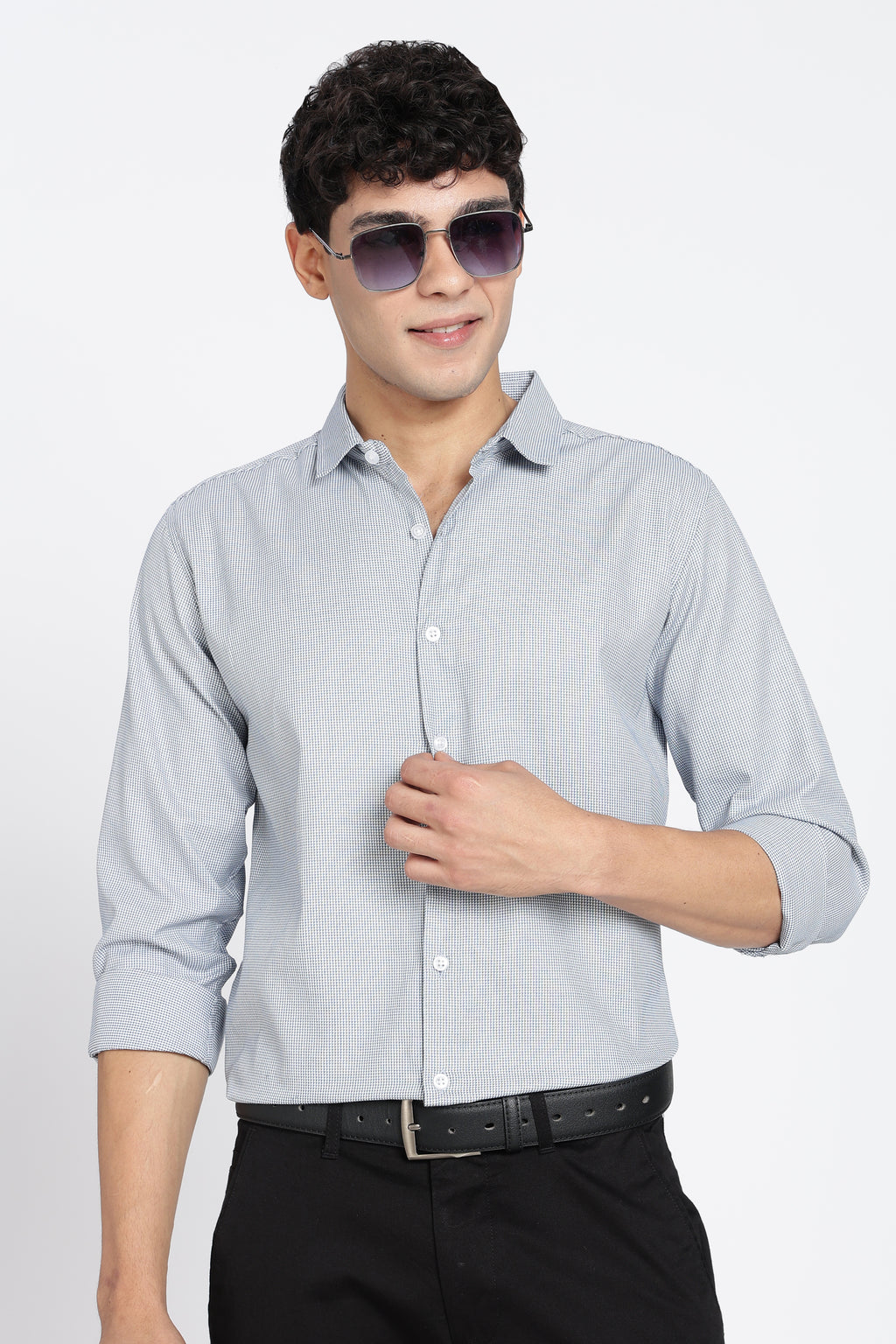 Blue Cotton Blend Regular Fit Shirt for Men - Image 1