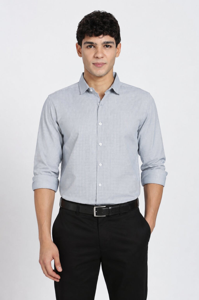 Blue Cotton Blend Regular Fit Shirt for Men - Image 2
