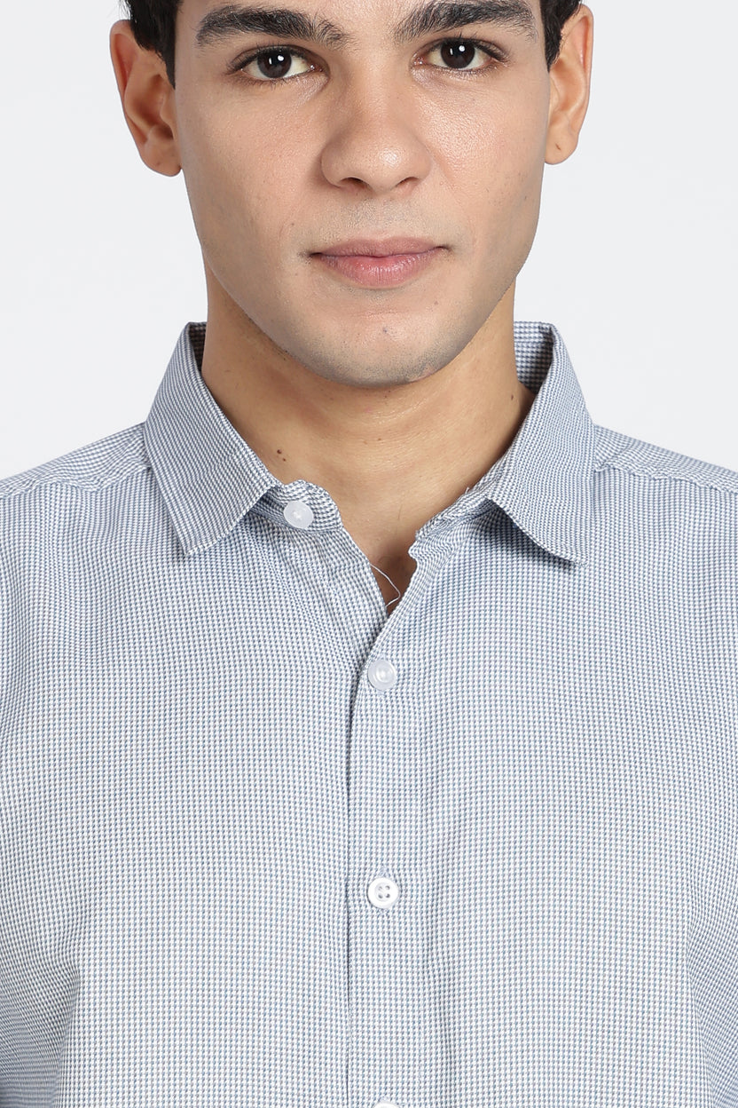 Blue Cotton Blend Regular Fit Shirt for Men - Image 3