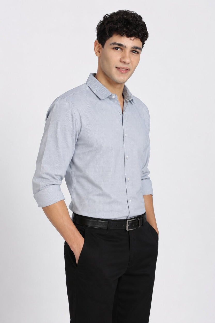 Blue Cotton Blend Regular Fit Shirt for Men - Image 4
