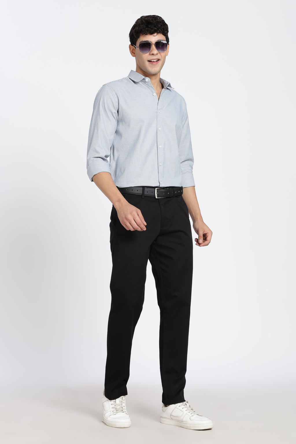 Blue Cotton Blend Regular Fit Shirt for Men - Image 6