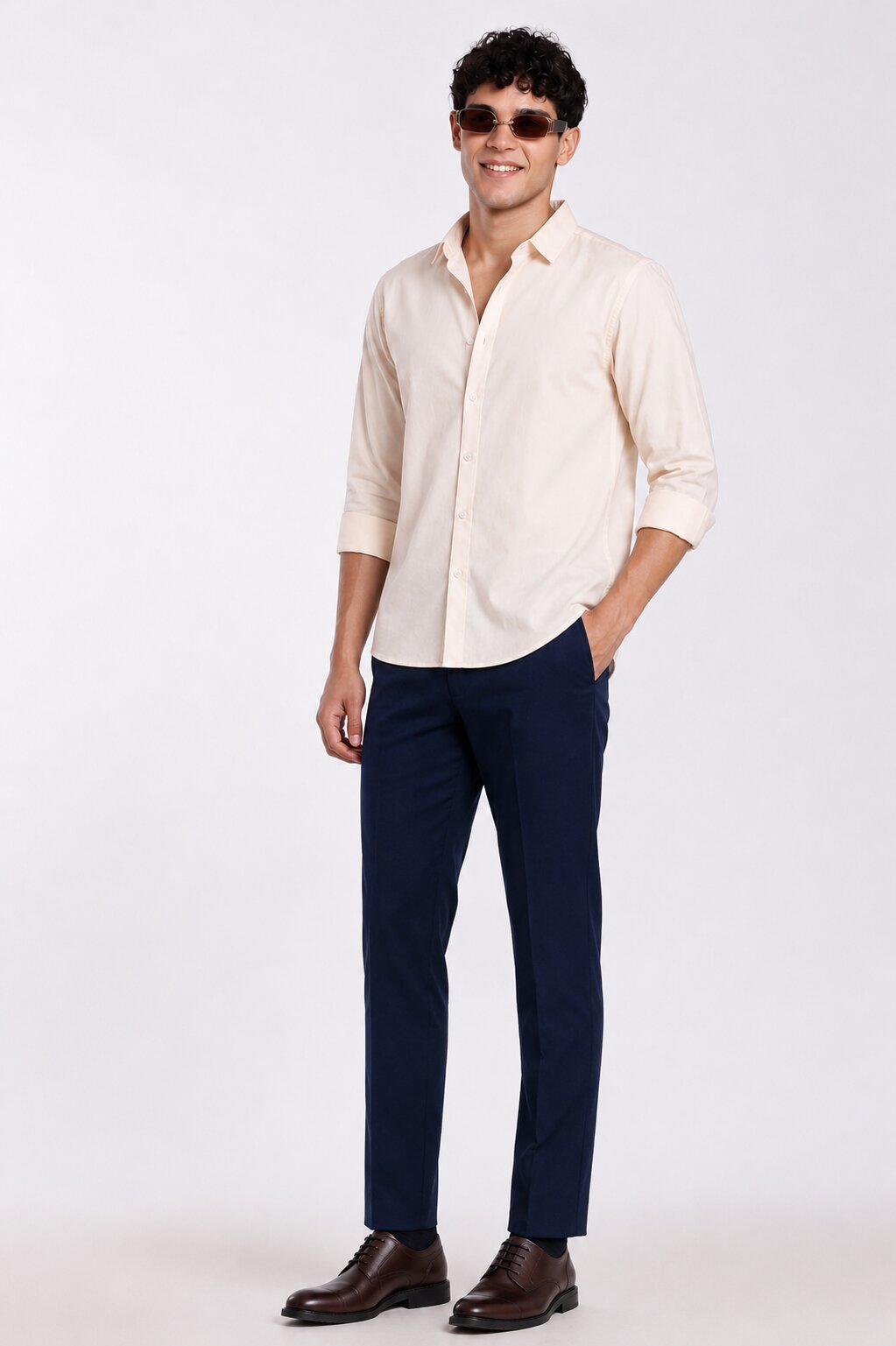 Peach Cotton Regular Fit Shirt for Men - Image 6