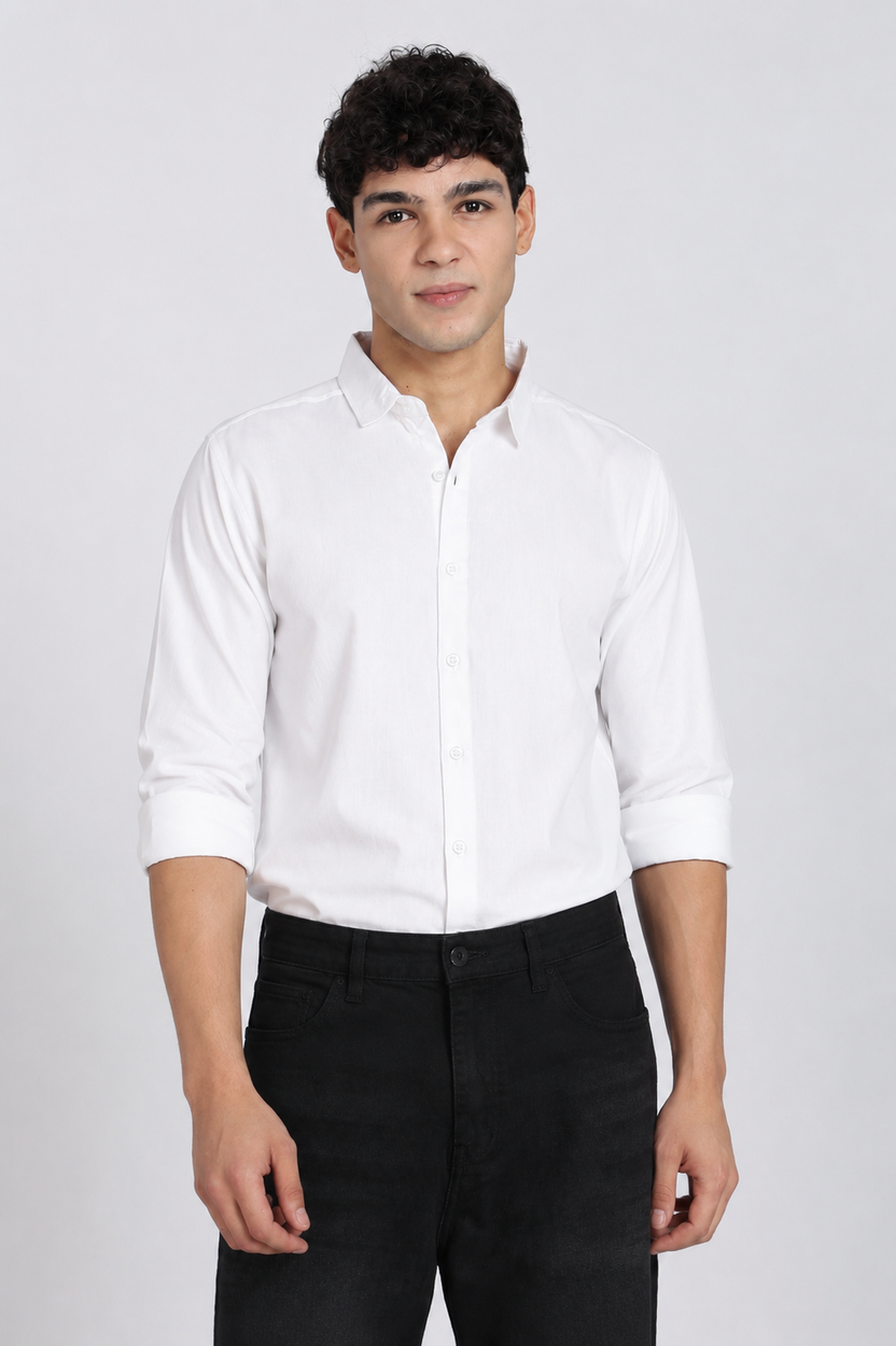 White Cotton Regular Fit Shirt For Men - Image 2