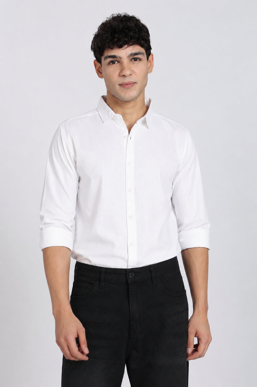 White Cotton Regular Fit Shirt for Men - Image 2