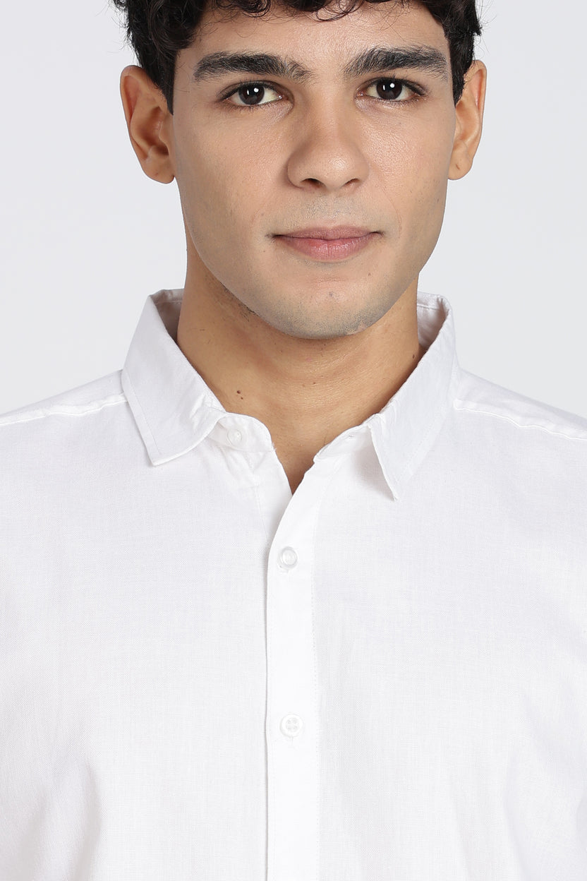 White Cotton Regular Fit Shirt For Men - Image 3