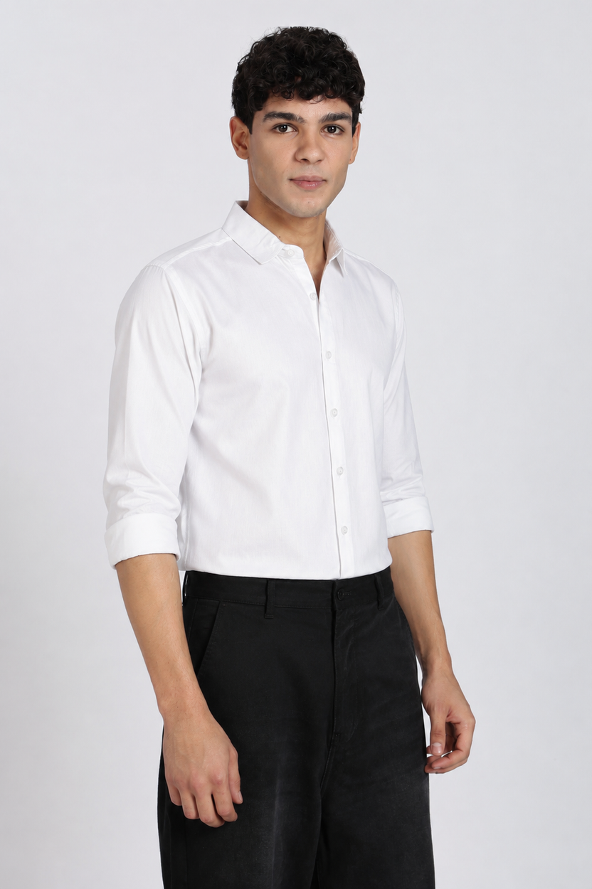 White Cotton Regular Fit Shirt For Men - Image 4