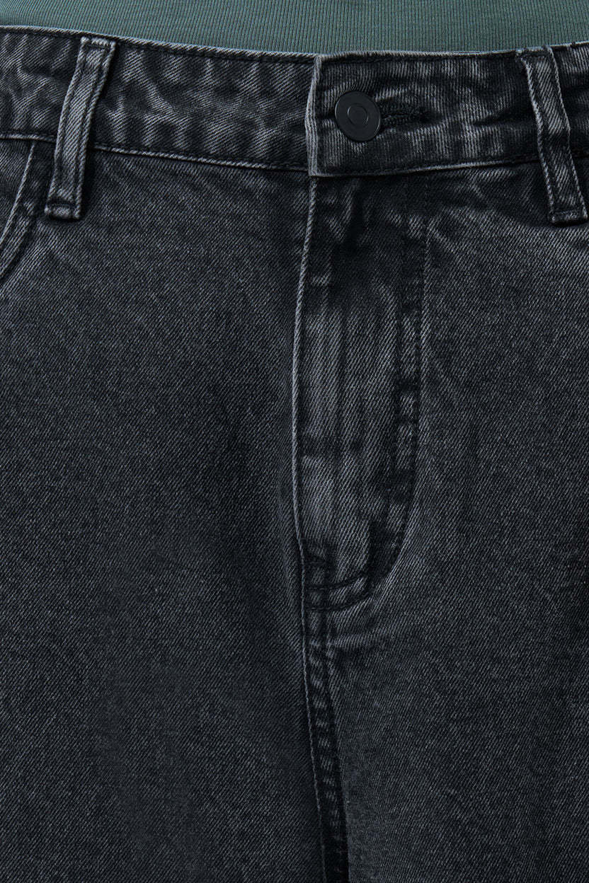 Black Washed Barrel Fit Jeans for Men - Image 2