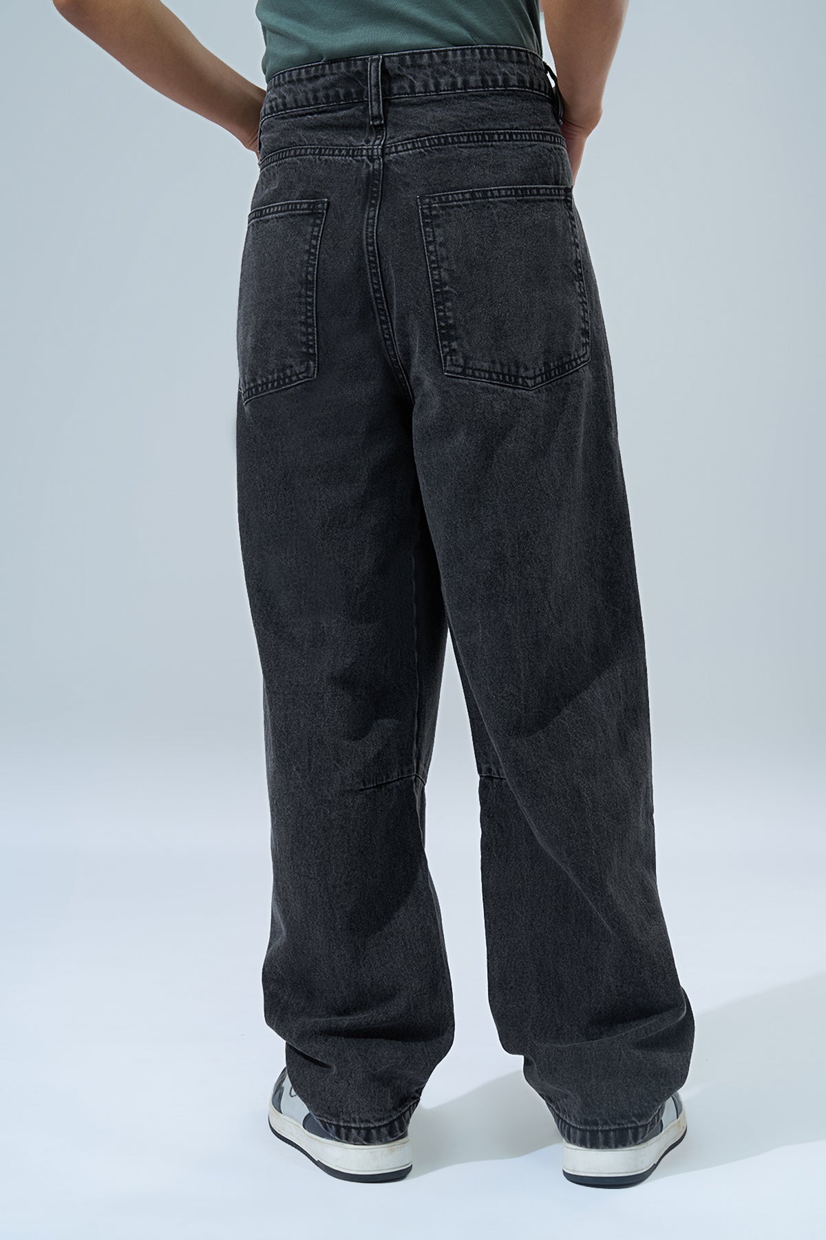 Black Washed Barrel Fit Jeans for Men - Image 5