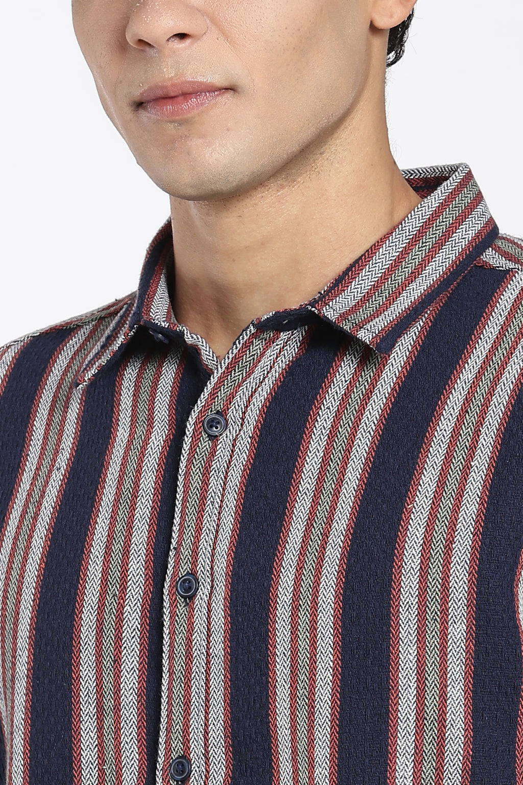 Navy Cotton Blend Regular Fit Shirt for Men - Image 3