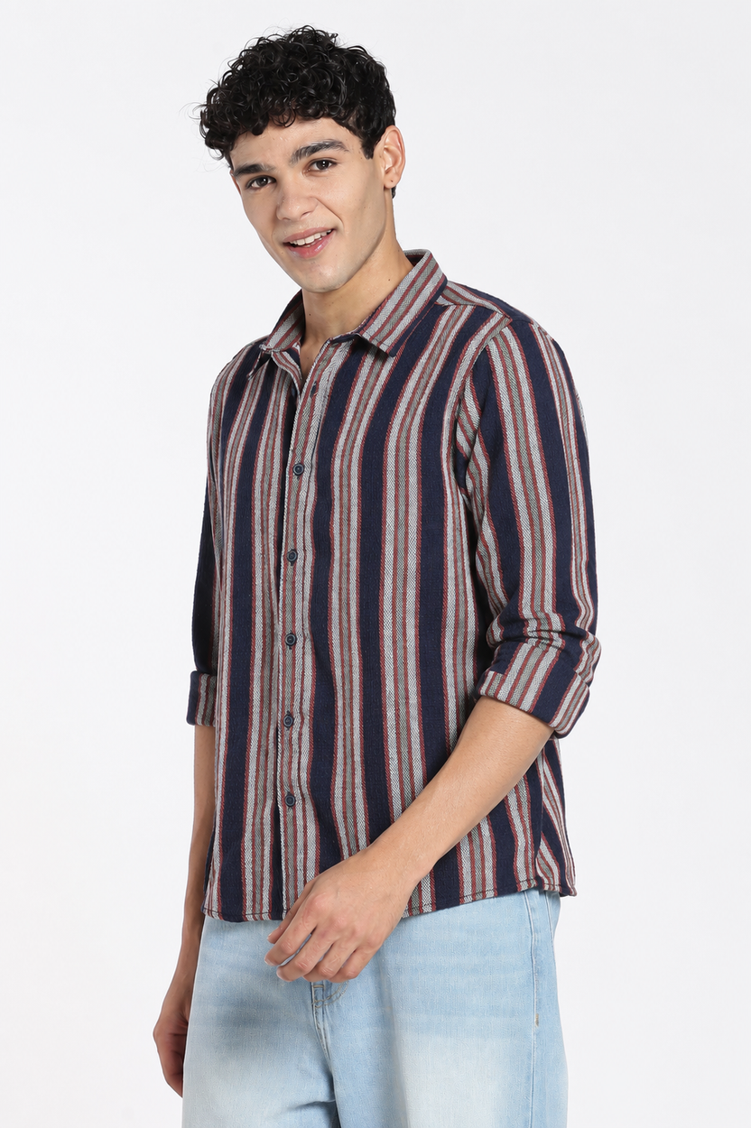 Navy Cotton Blend Regular Fit Shirt for Men - Image 4