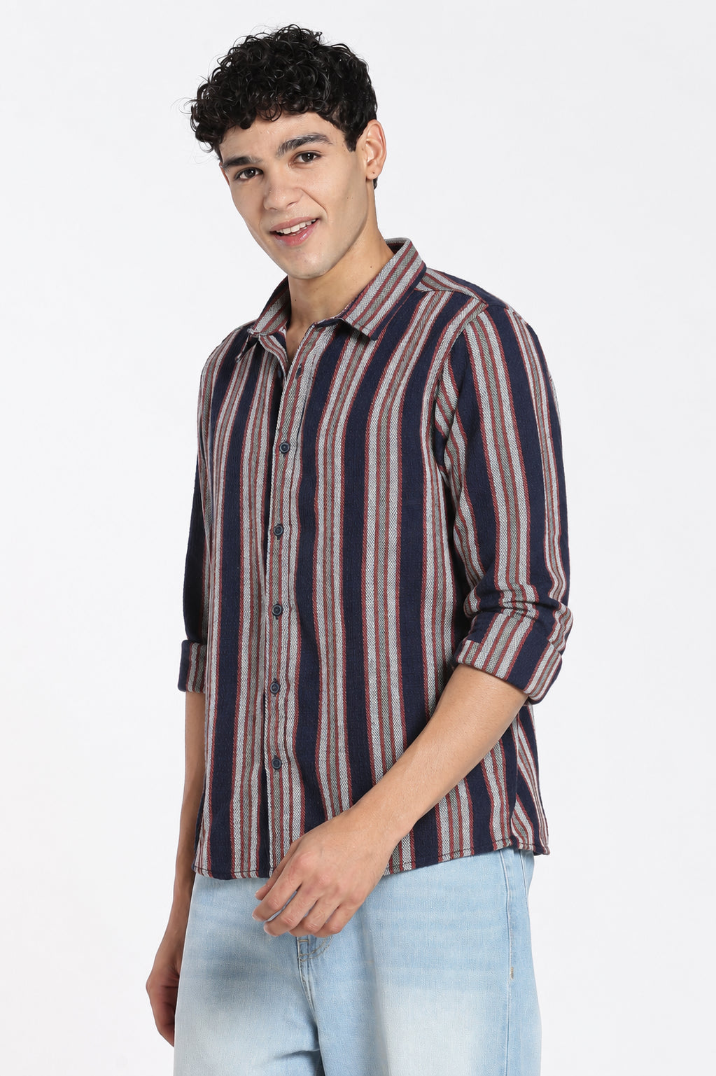 Navy Cotton Blend Regular Fit Shirt for Men - Image 4