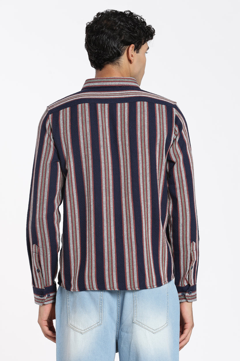 Navy Cotton Blend Regular Fit Shirt for Men - Image 5