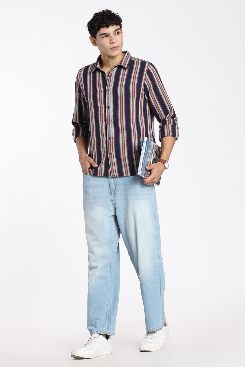 Navy Cotton Blend Regular Fit Shirt for Men - Image 6