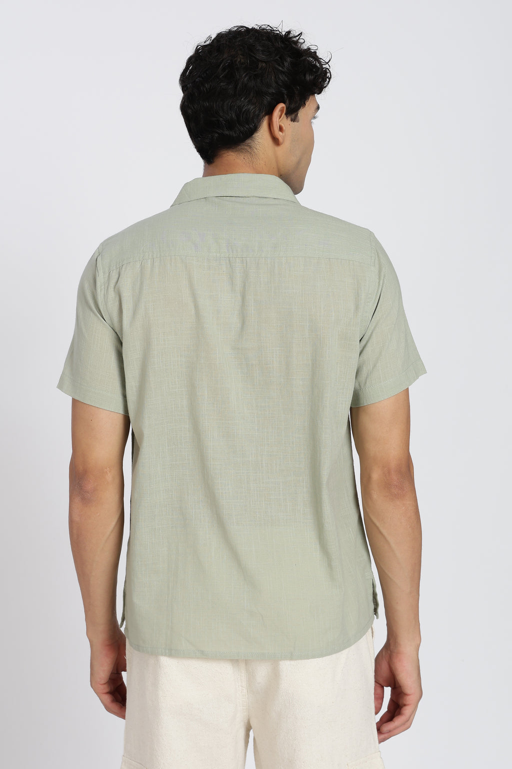 Light Green Embroidered Regular Fit Shirt for Men - Image 5
