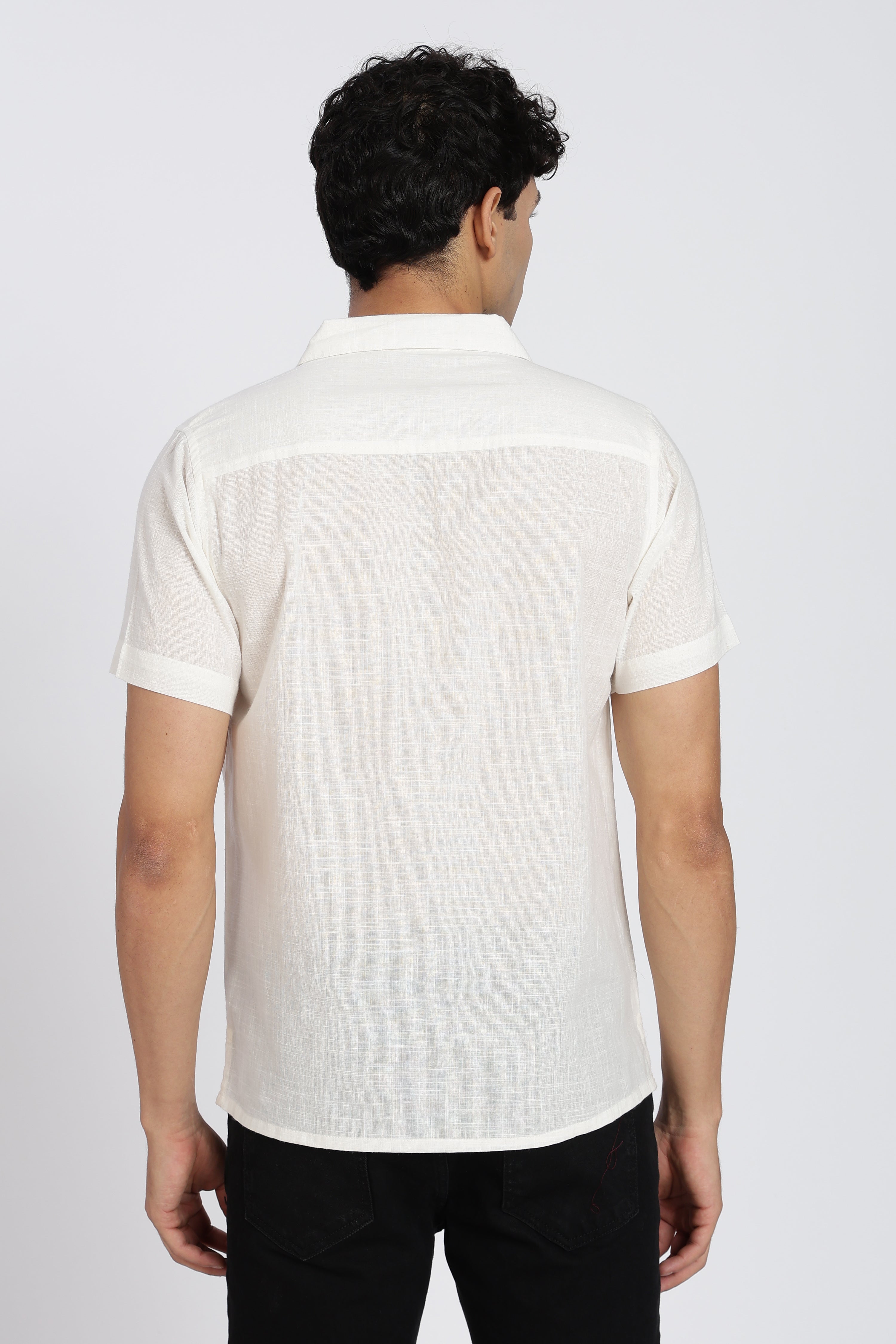 White Embroidered Regular Fit Shirt for Men - Image 5