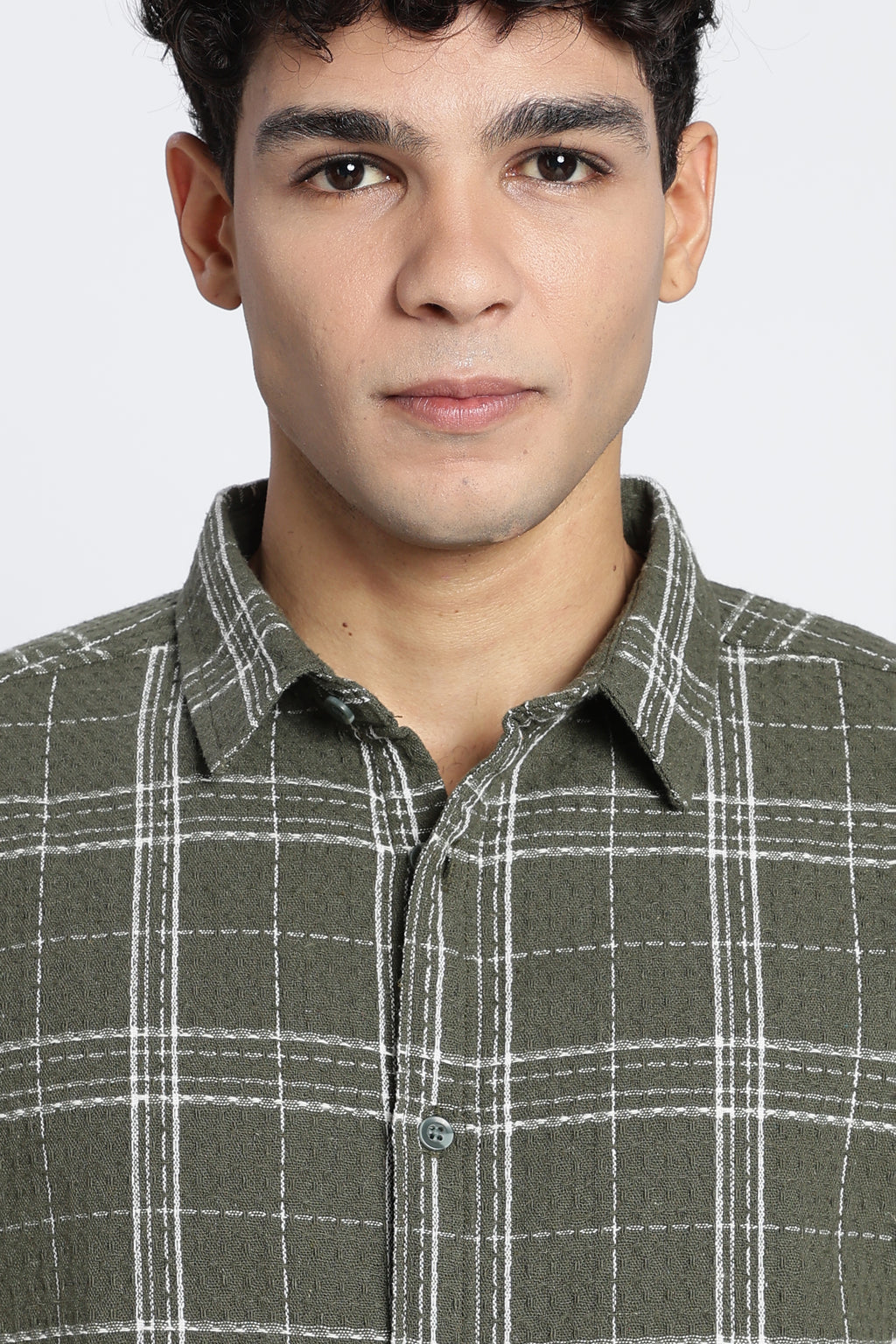 Olive Checked Regular Fit Shirt for Men - Image 3