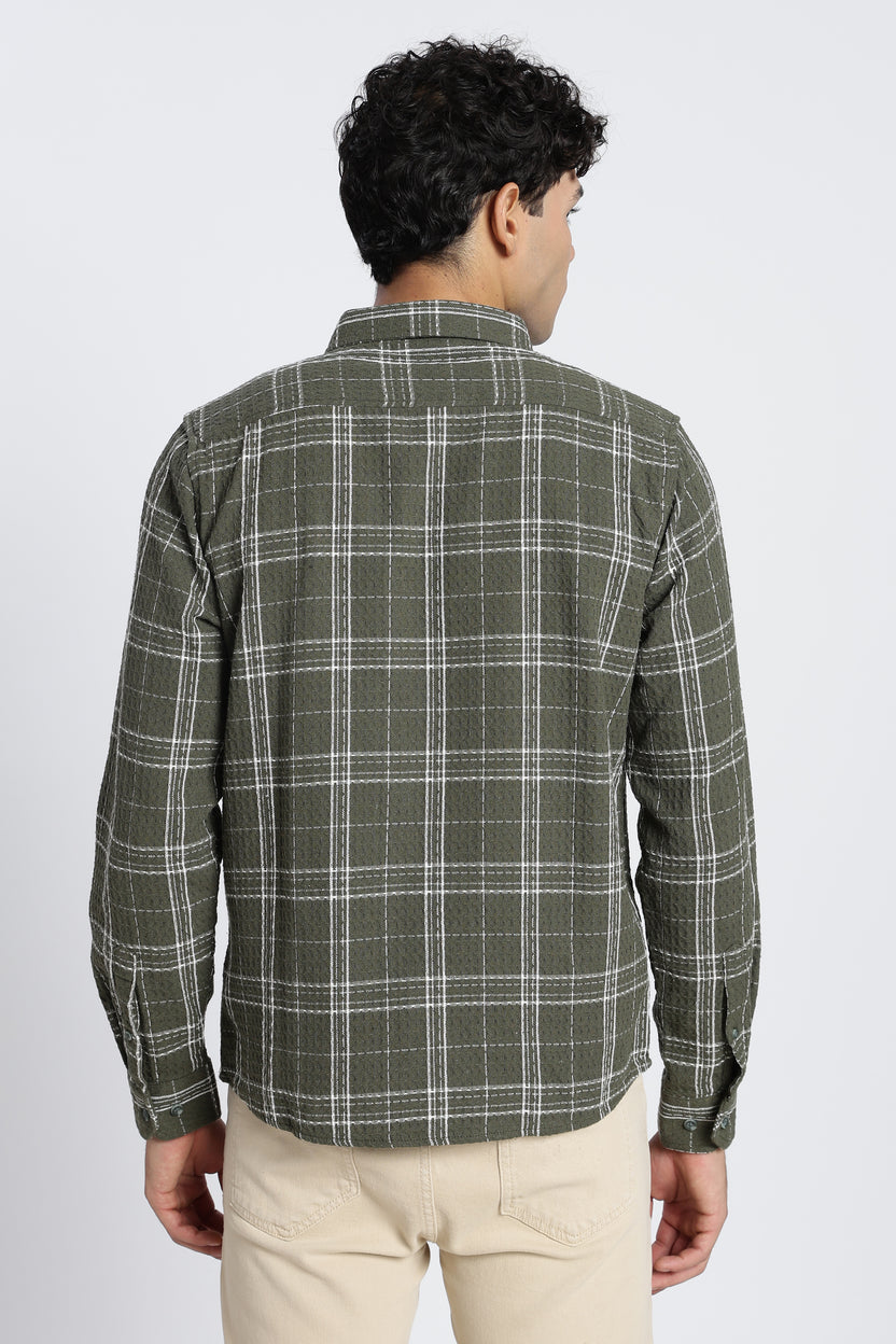 Olive Checked Regular Fit Shirt for Men - Image 5
