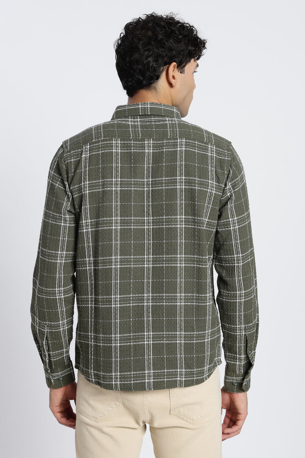 Olive Checked Regular Fit Shirt for Men - Image 5