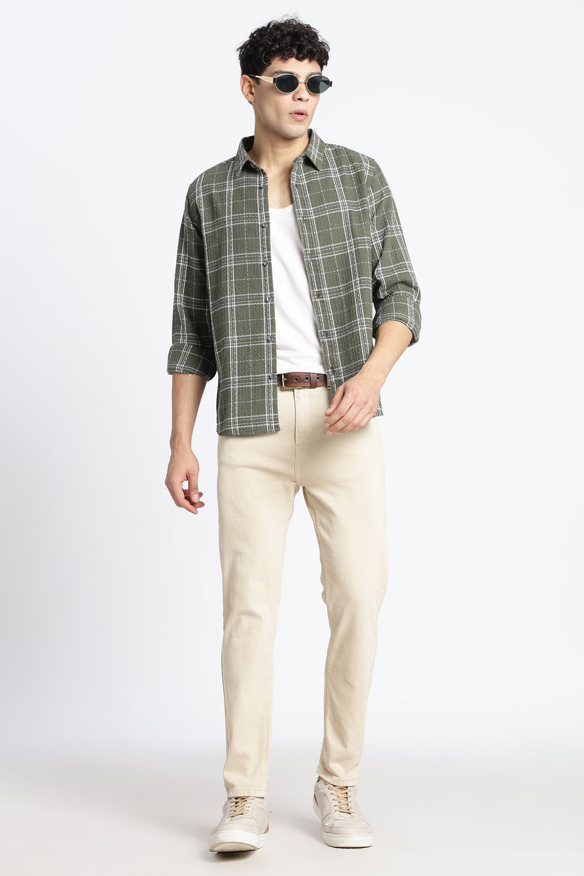 Olive Checked Regular Fit Shirt for Men - Image 6