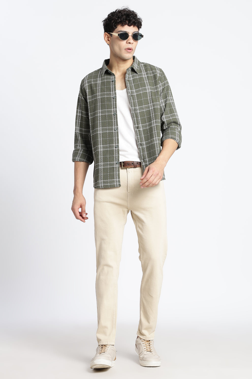 Olive Checked Regular Fit Shirt for Men - Image 6