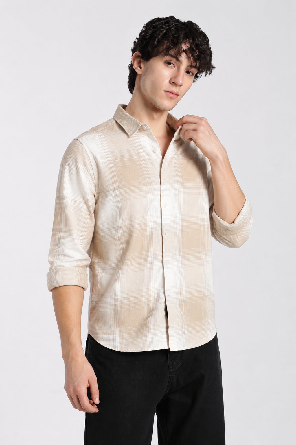 Beige Cotton Regular Fit Shirt For Men - Image 4