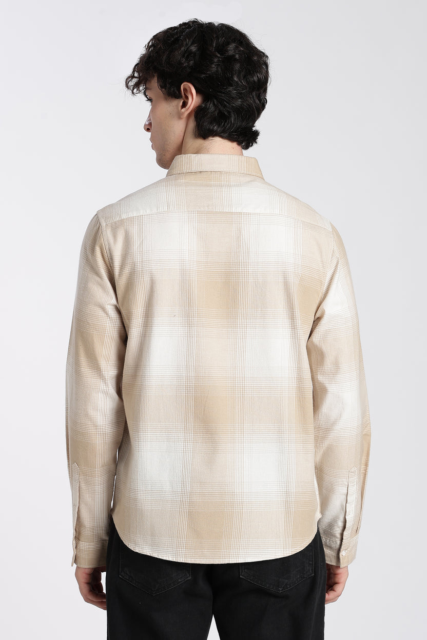 Beige Cotton Regular Fit Shirt For Men - Image 5