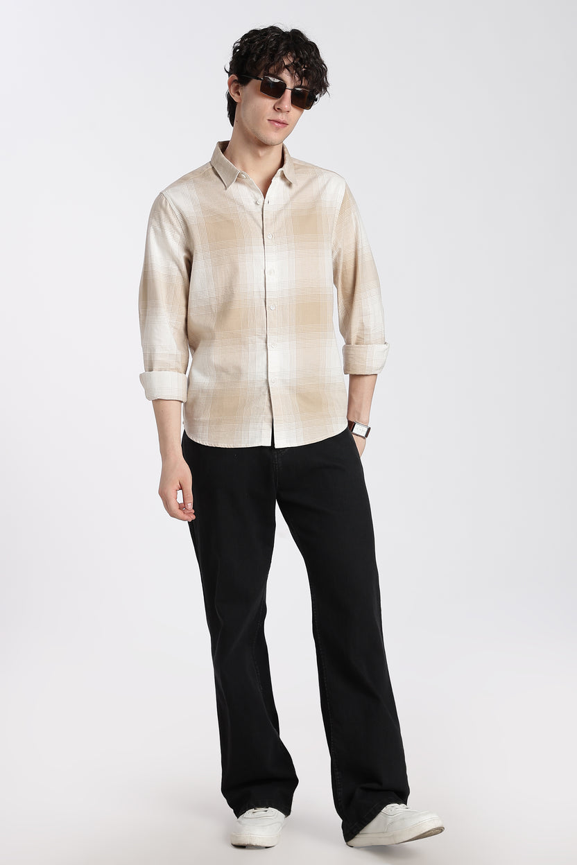 Beige Cotton Regular Fit Shirt For Men - Image 6