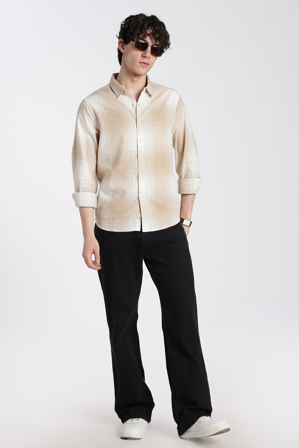 Beige Cotton Regular Fit Shirt For Men - Image 6