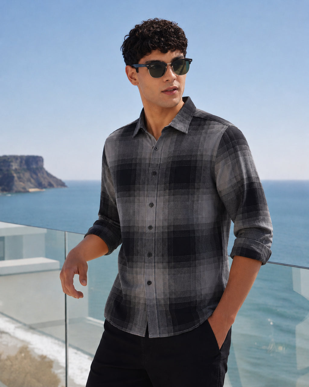 Grey Cotton Regular Fit Shirt For Men - Image 1