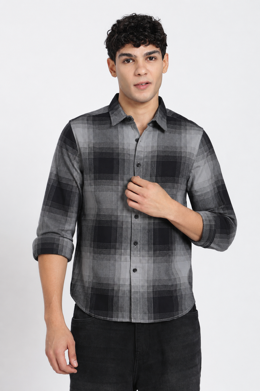 Grey Cotton Regular Fit Shirt For Men - Image 2