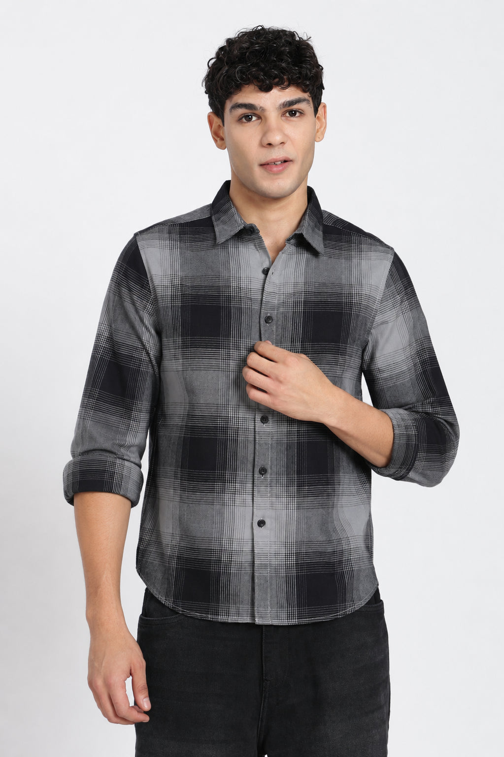 Grey Cotton Regular Fit Shirt For Men - Image 2