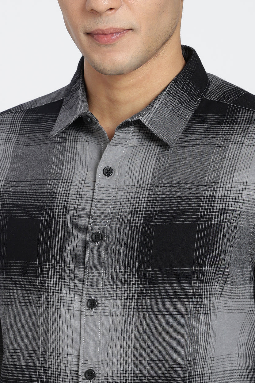 Grey Cotton Regular Fit Shirt For Men - Image 3