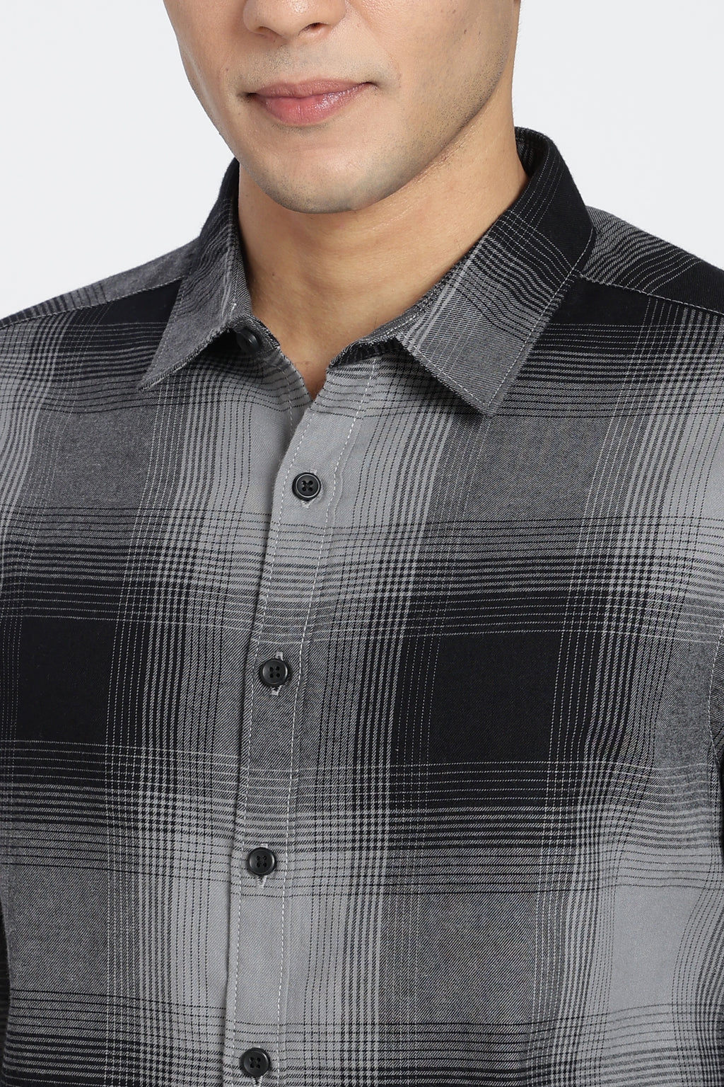 Grey Cotton Regular Fit Shirt For Men - Image 3