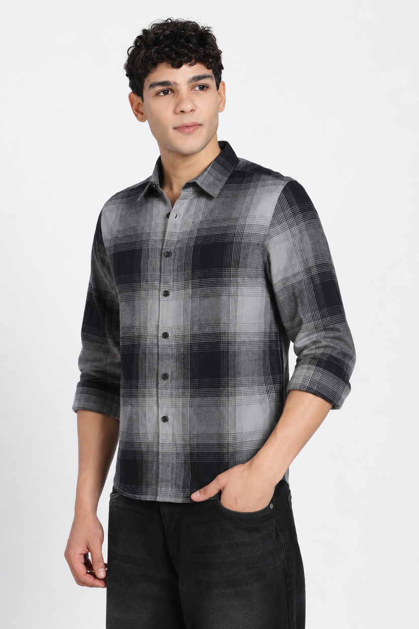 Grey Cotton Regular Fit Shirt For Men - Image 4